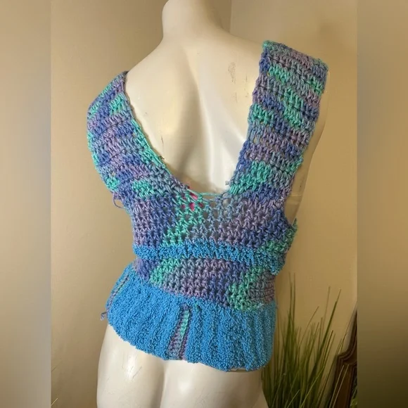 Multicolor Made by Hand Crochet Knit Women Top Small/Medium - Picture 2 of 7